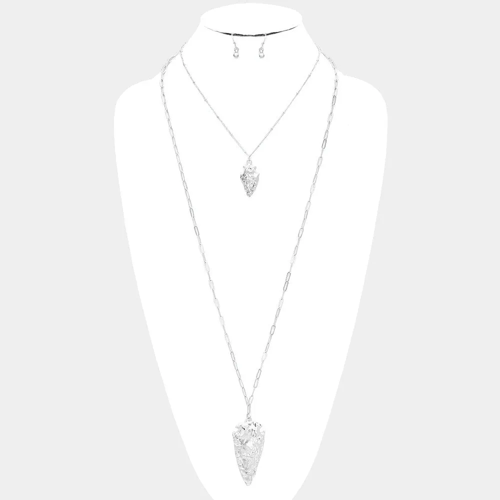 iLLASPARKZ Hammered Metal Abstract Pendant Chain Long Necklace