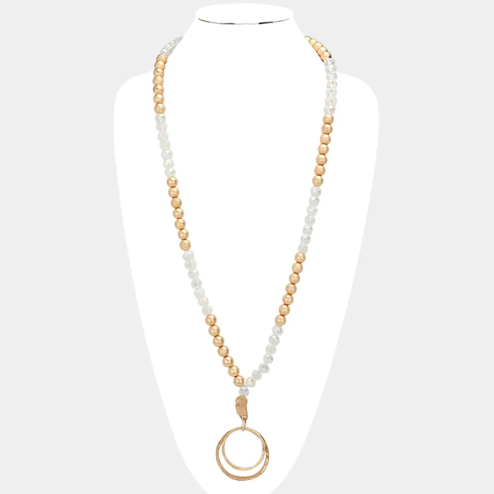 iLLASPARKZ Irregular Double Open Circle Pendant Frosted Metal Ball Faceted Beaded Long Necklace