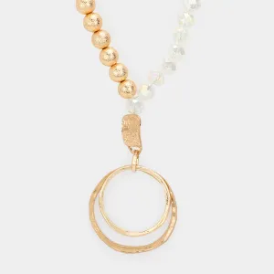 iLLASPARKZ Irregular Double Open Circle Pendant Frosted Metal Ball Faceted Beaded Long Necklace