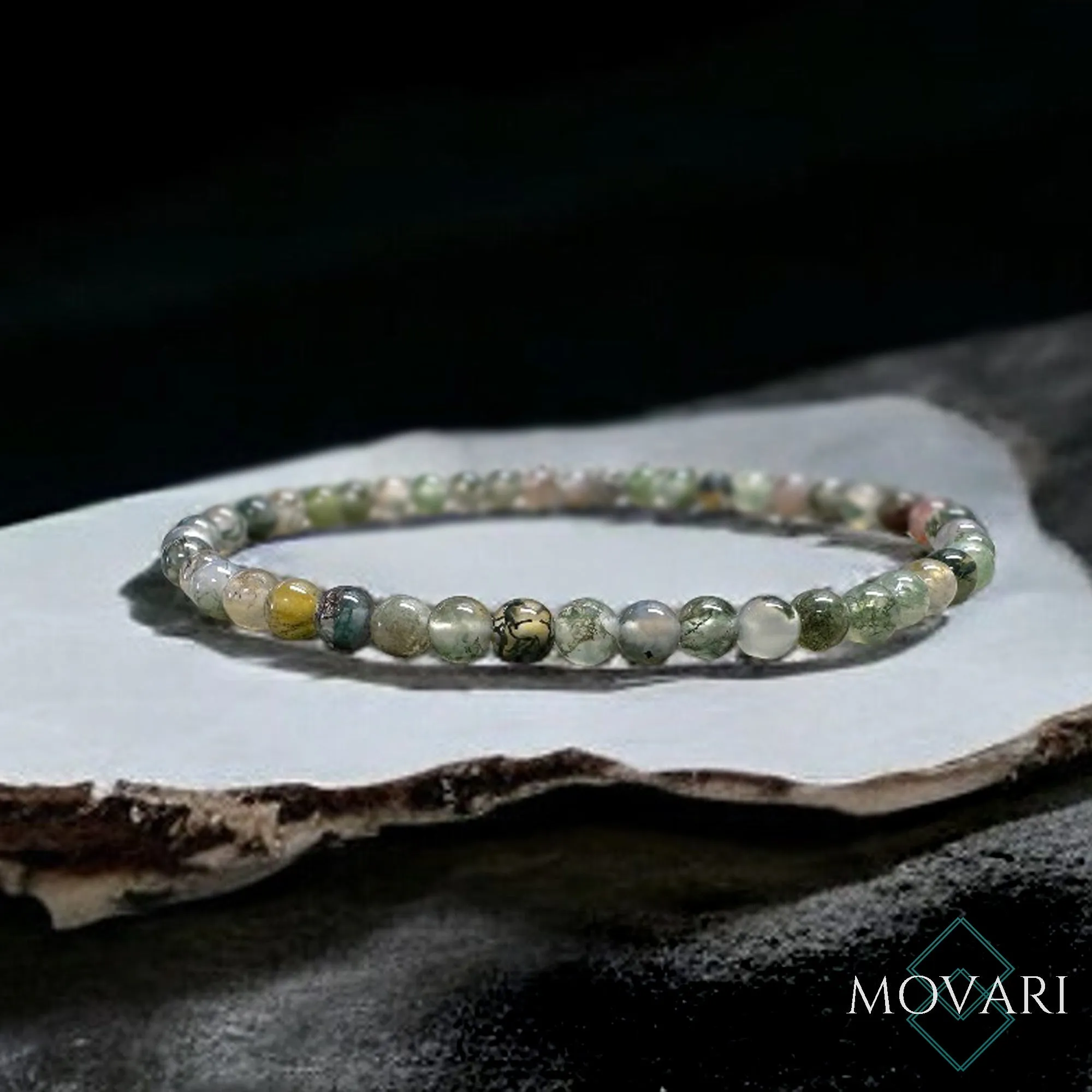 Indian Agate Minimalist Green 4mm Bead Bracelet Unisex