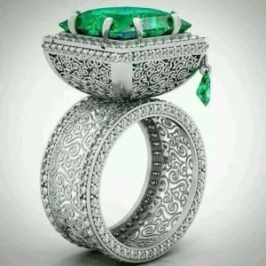 Intricate Swirls Patterned Green Stone Ring