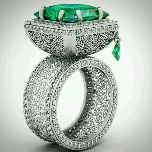 Intricate Swirls Patterned Green Stone Ring