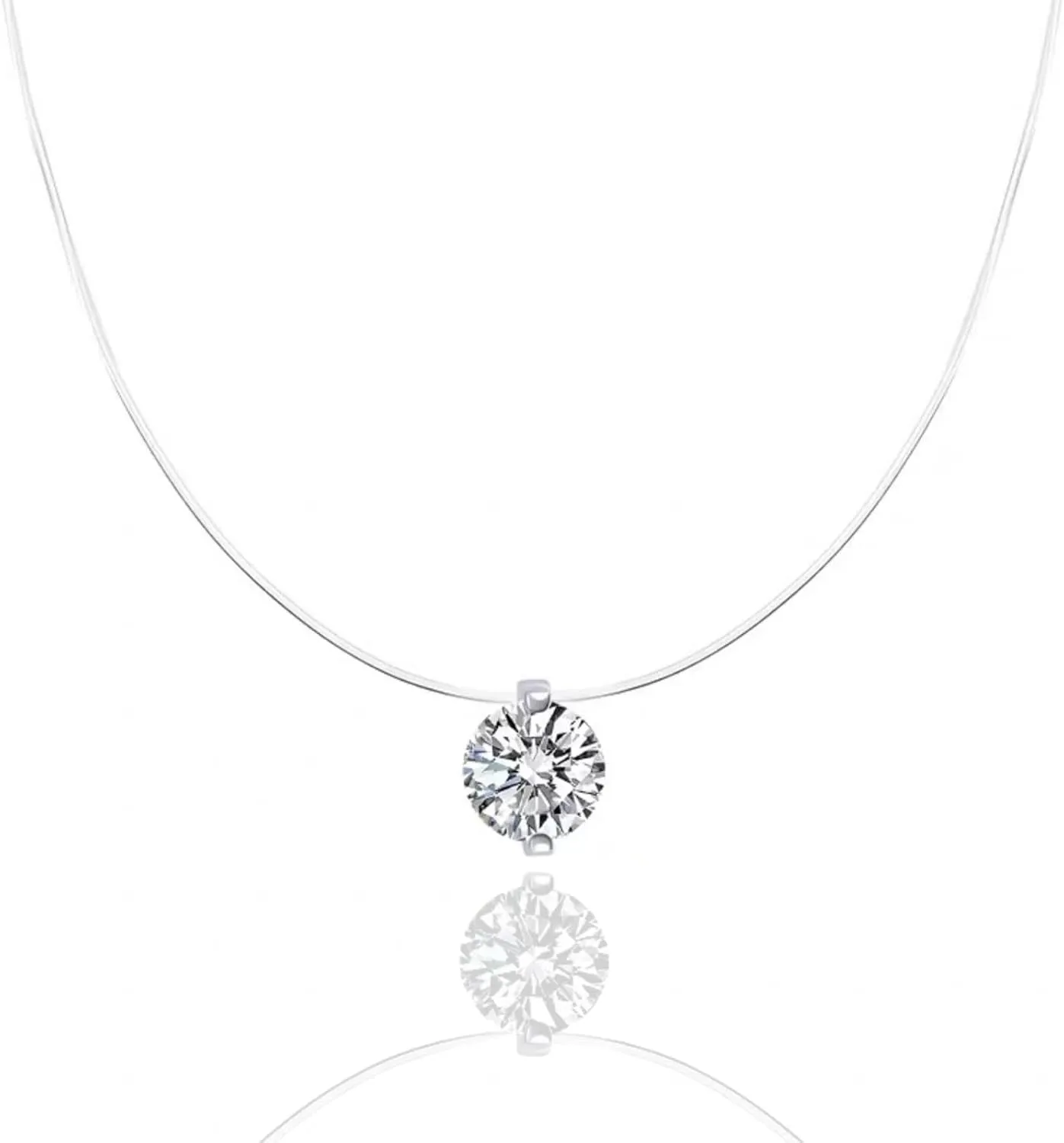 Invisible Chain Diamond Necklaces Cubic Zirconia Choker Diamond Necklaces for Women Choker Solitaire Necklace Tiny CZ Diamond Choker Necklace