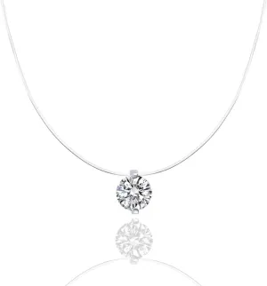 Invisible Chain Diamond Necklaces Cubic Zirconia Choker Diamond Necklaces for Women Choker Solitaire Necklace Tiny CZ Diamond Choker Necklace