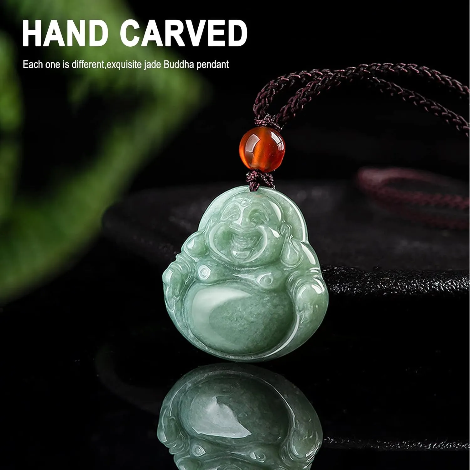 Jade Pendant Green Natural Real Laughing Buddha Necklace - Good Luck 925 Silver Chain Amulet Jewelry Gifts