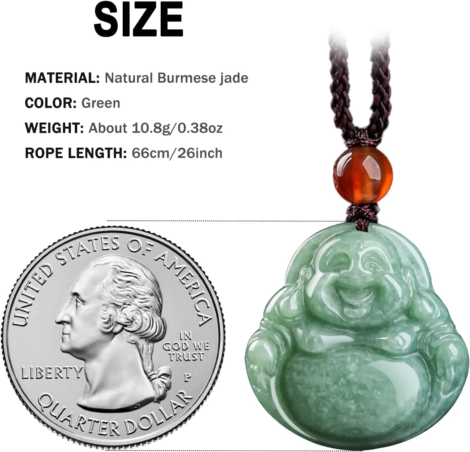 Jade Pendant Green Natural Real Laughing Buddha Necklace - Good Luck 925 Silver Chain Amulet Jewelry Gifts