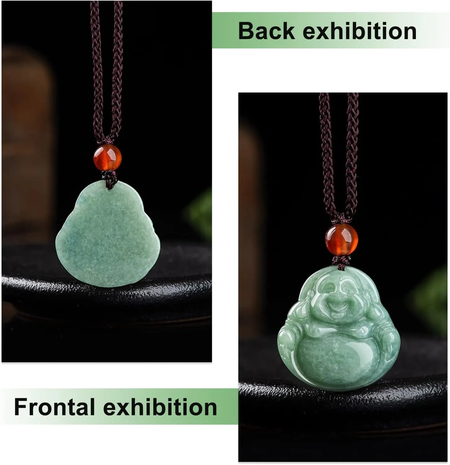 Jade Pendant Green Natural Real Laughing Buddha Necklace - Good Luck 925 Silver Chain Amulet Jewelry Gifts