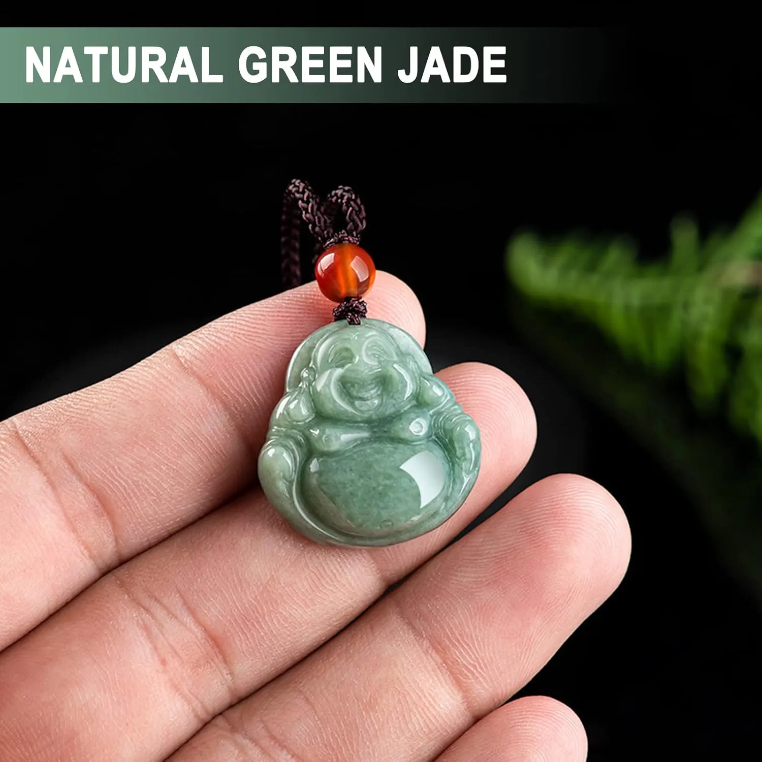 Jade Pendant Green Natural Real Laughing Buddha Necklace - Good Luck 925 Silver Chain Amulet Jewelry Gifts