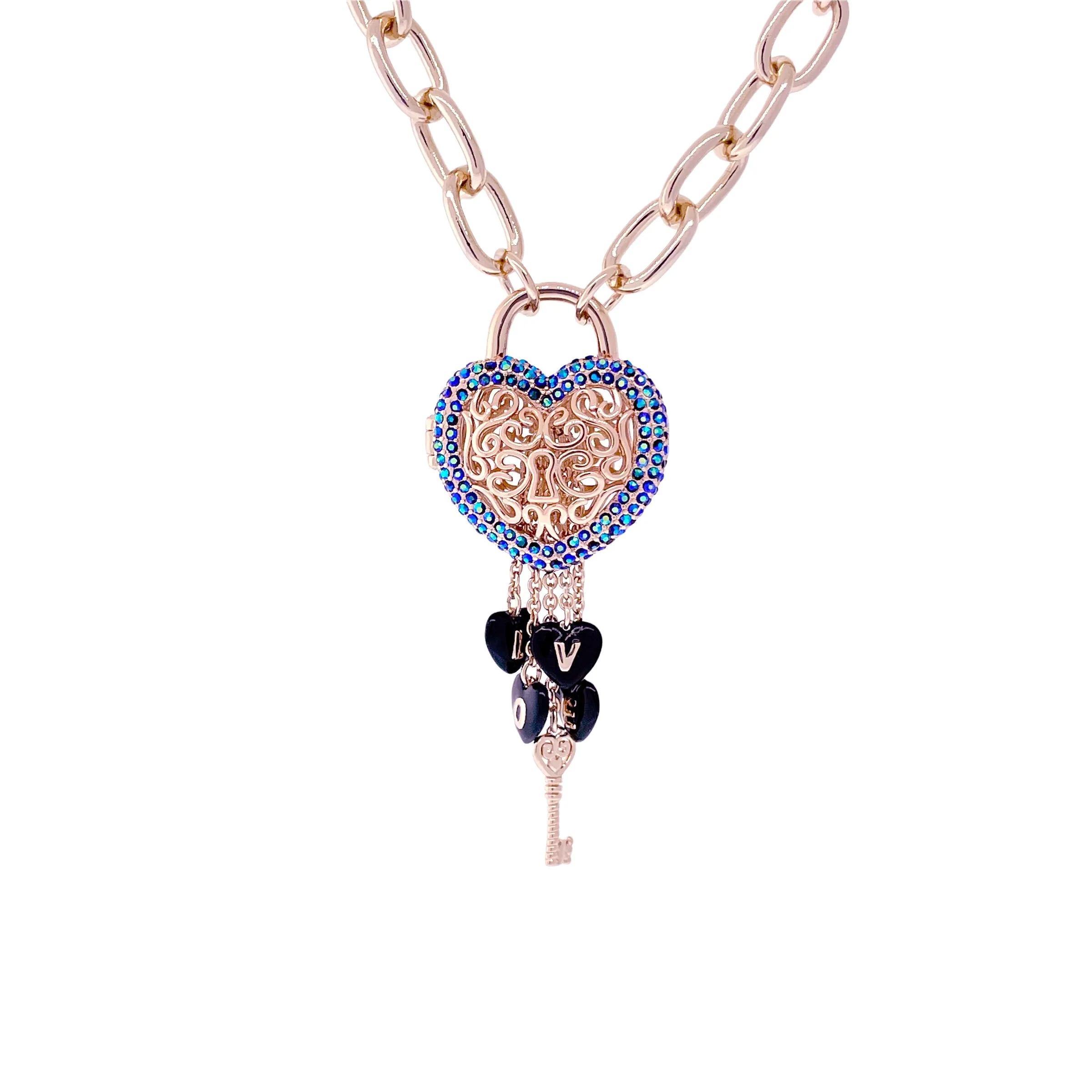 Jet AB -Locket Full of Love- Valentines Pendant by Ritzy Couture DeLuxe - Rose Gold Plating