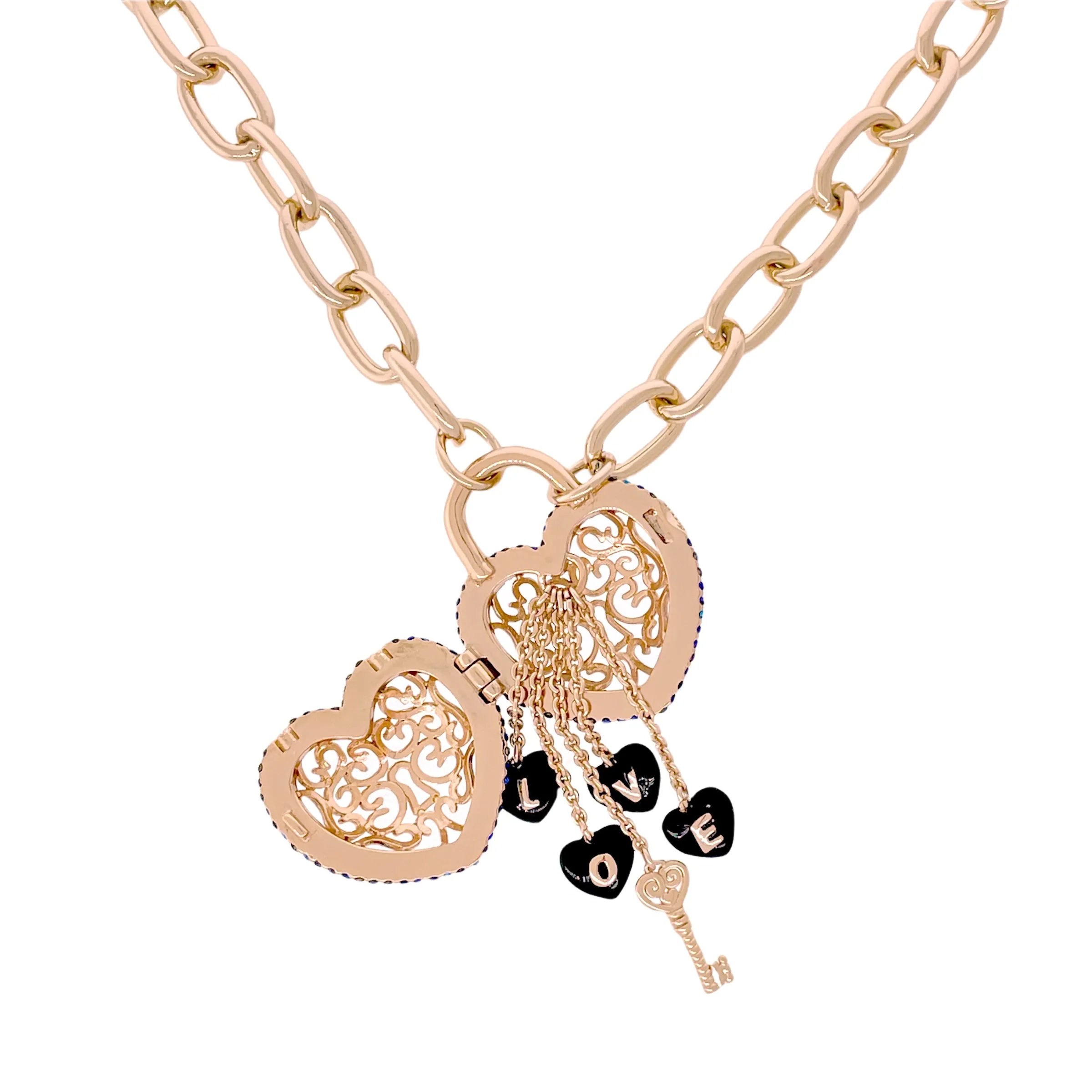 Jet AB -Locket Full of Love- Valentines Pendant by Ritzy Couture DeLuxe - Rose Gold Plating