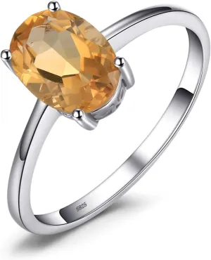 JewelryPalace Class Natural Gemstone Garnet Peridot Amethyst Citrine Blue Topaz Birthstone Solitaire Engagement Rings for Women, Anniversary 14K Gold Plated 925 Sterling Silver Promise Rings for Her