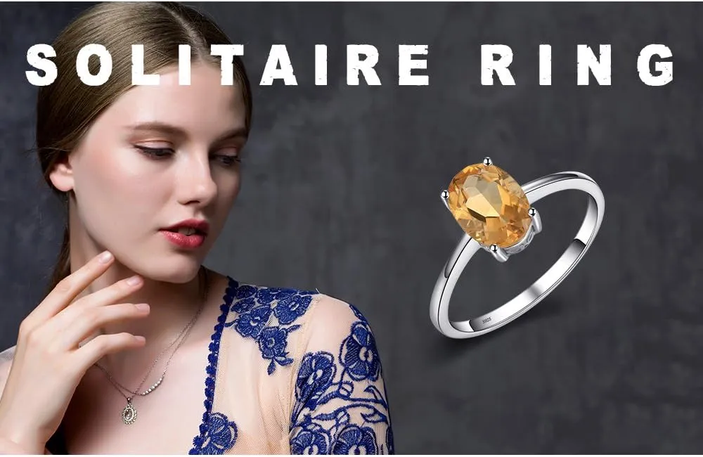 JewelryPalace Class Natural Gemstone Garnet Peridot Amethyst Citrine Blue Topaz Birthstone Solitaire Engagement Rings for Women, Anniversary 14K Gold Plated 925 Sterling Silver Promise Rings for Her