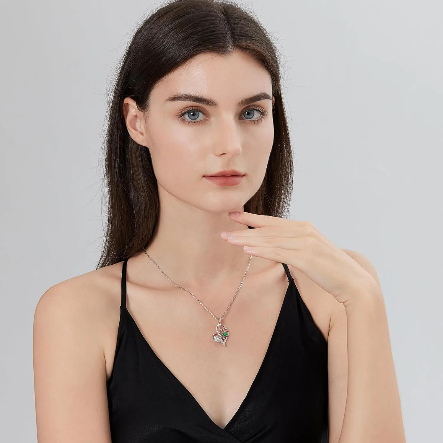 jiamiaoi 18K White Gold Plated Sparkly Angle Wing Heart Necklace for Women 925 Sterling Silver CZ Diamond Heart Necklace with 12month Birthstone, Great Gift for Mothers Day