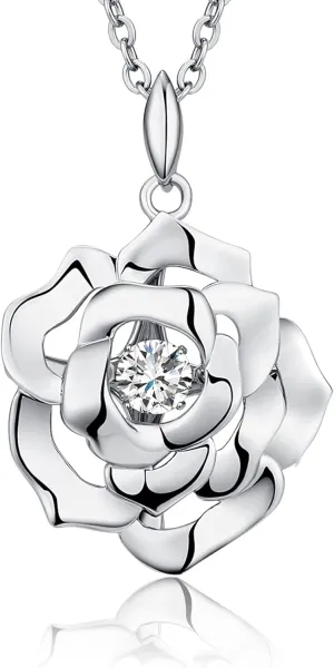 jiamiaoi Rose Necklace Silver Necklaces for Women Dancing Zirconia Necklace Silver Choker Necklaces for Women Sterling Silver Necklace Women Fake Diamond Necklace Silver CZ Necklace for Women