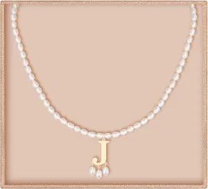JSJOY Freshwater Pearl Necklace for Women 925 Sterling Silver Gold Initial A-Z Necklaces Anne Boleyn Necklaces Mother's Day Gifts Graduation Gifts 2025 Birthday Gifts for Her