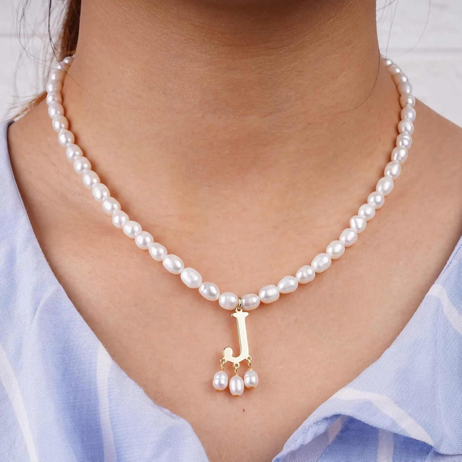 JSJOY Freshwater Pearl Necklace for Women 925 Sterling Silver Gold Initial A-Z Necklaces Anne Boleyn Necklaces Mother's Day Gifts Graduation Gifts 2025 Birthday Gifts for Her