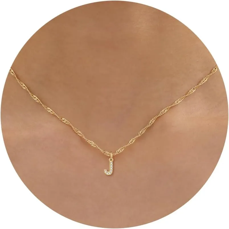 JSJOY Initial Necklaces for Women Girls, Tiny CZ Initial A-Z Pendant Necklace Dainty 14K Gold Plated Cubic Zirconia Letter Necklaces Trendy Diamond Choker Monogram Necklace Jewelry Gifts