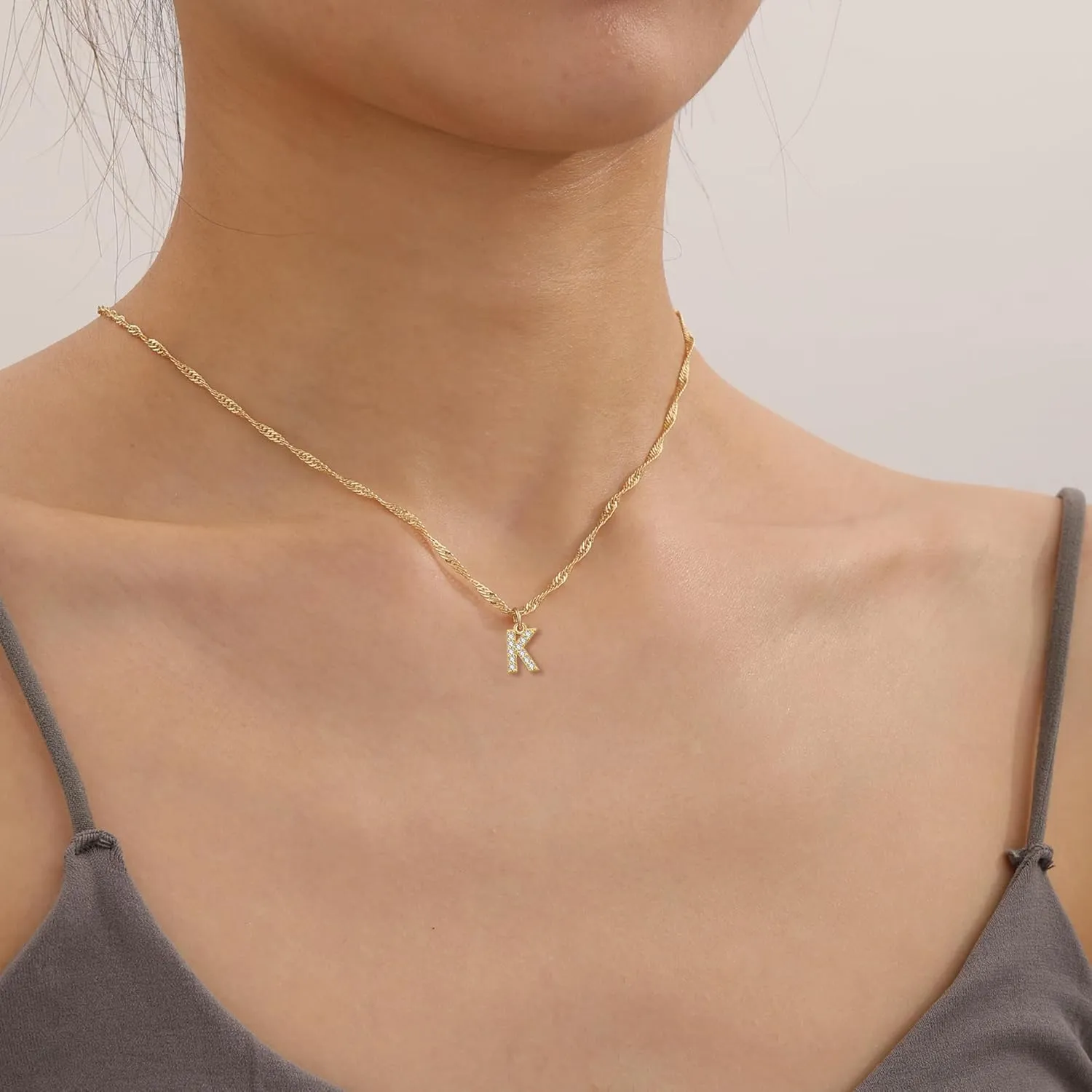 JSJOY Initial Necklaces for Women Girls, Tiny CZ Initial A-Z Pendant Necklace Dainty 14K Gold Plated Cubic Zirconia Letter Necklaces Trendy Diamond Choker Monogram Necklace Jewelry Gifts