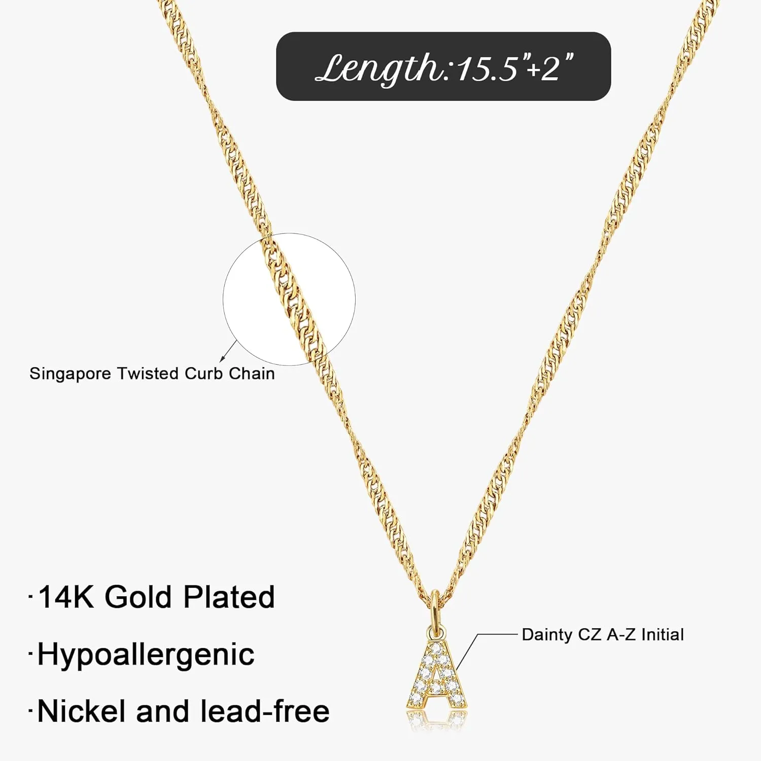 JSJOY Initial Necklaces for Women Girls, Tiny CZ Initial A-Z Pendant Necklace Dainty 14K Gold Plated Cubic Zirconia Letter Necklaces Trendy Diamond Choker Monogram Necklace Jewelry Gifts