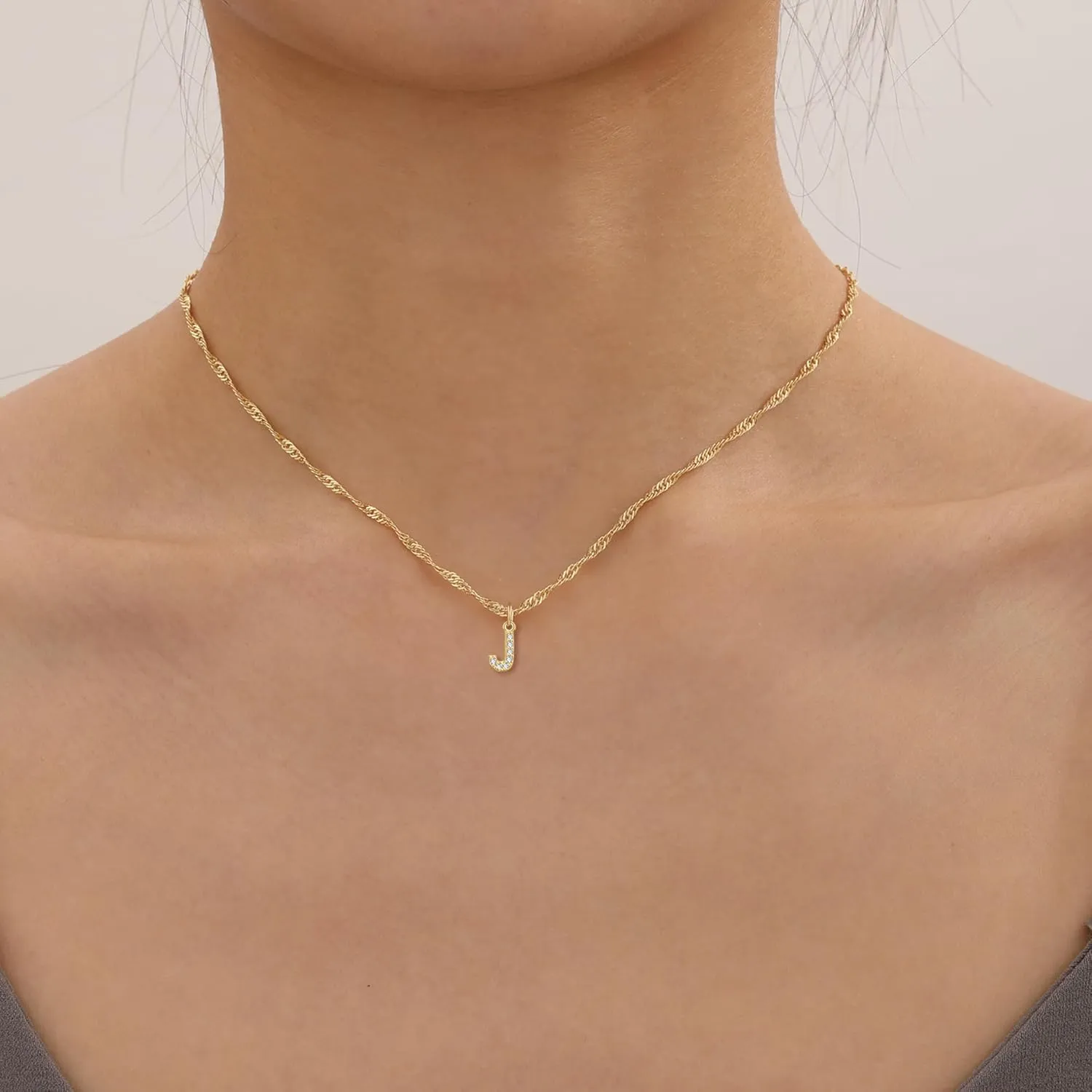 JSJOY Initial Necklaces for Women Girls, Tiny CZ Initial A-Z Pendant Necklace Dainty 14K Gold Plated Cubic Zirconia Letter Necklaces Trendy Diamond Choker Monogram Necklace Jewelry Gifts