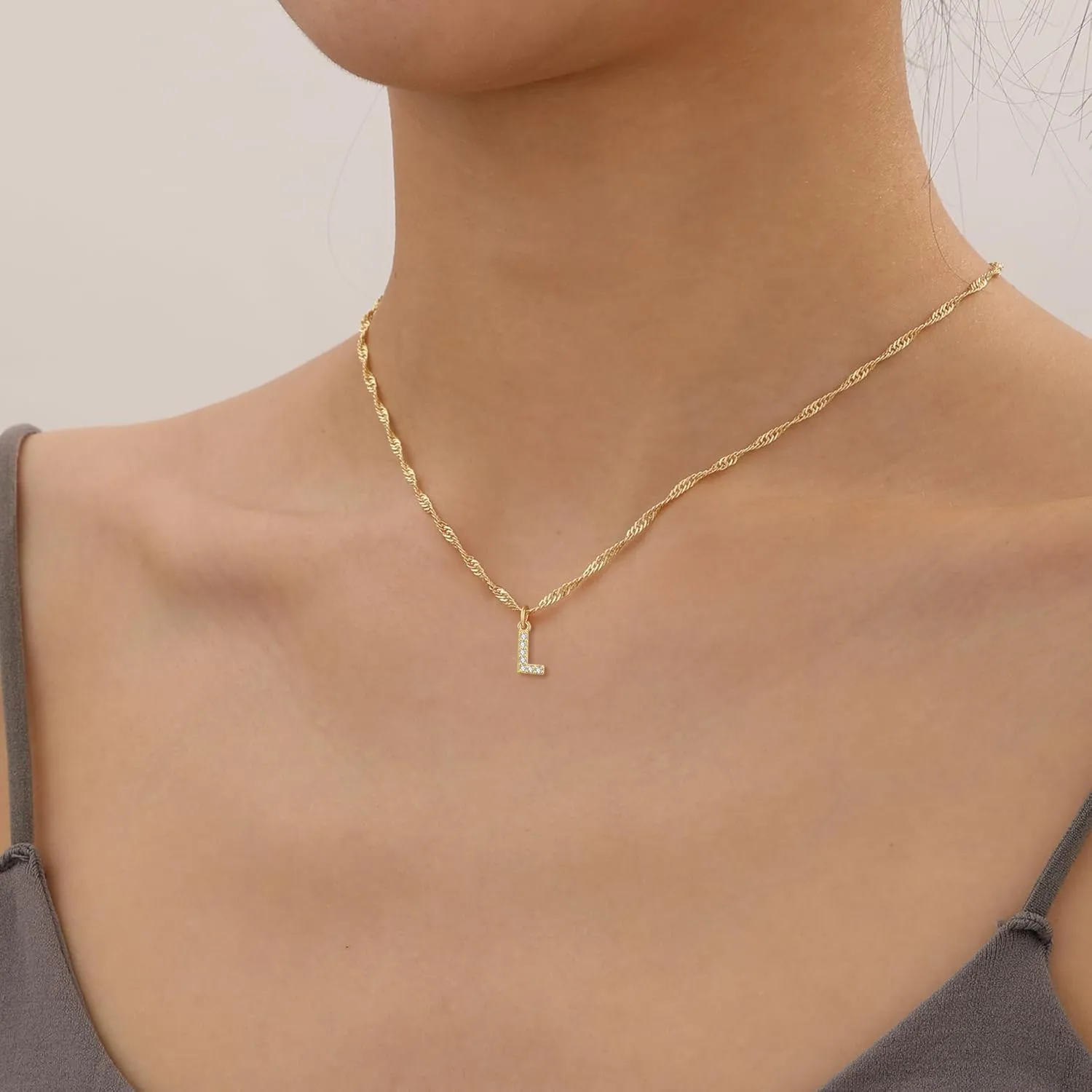 JSJOY Initial Necklaces for Women Girls, Tiny CZ Initial A-Z Pendant Necklace Dainty 14K Gold Plated Cubic Zirconia Letter Necklaces Trendy Diamond Choker Monogram Necklace Jewelry Gifts