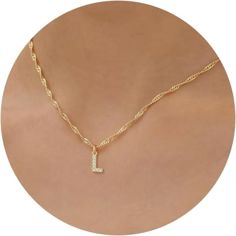 JSJOY Initial Necklaces for Women Girls, Tiny CZ Initial A-Z Pendant Necklace Dainty 14K Gold Plated Cubic Zirconia Letter Necklaces Trendy Diamond Choker Monogram Necklace Jewelry Gifts