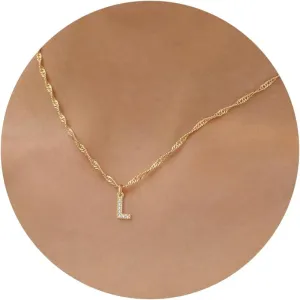 JSJOY Initial Necklaces for Women Girls, Tiny CZ Initial A-Z Pendant Necklace Dainty 14K Gold Plated Cubic Zirconia Letter Necklaces Trendy Diamond Choker Monogram Necklace Jewelry Gifts