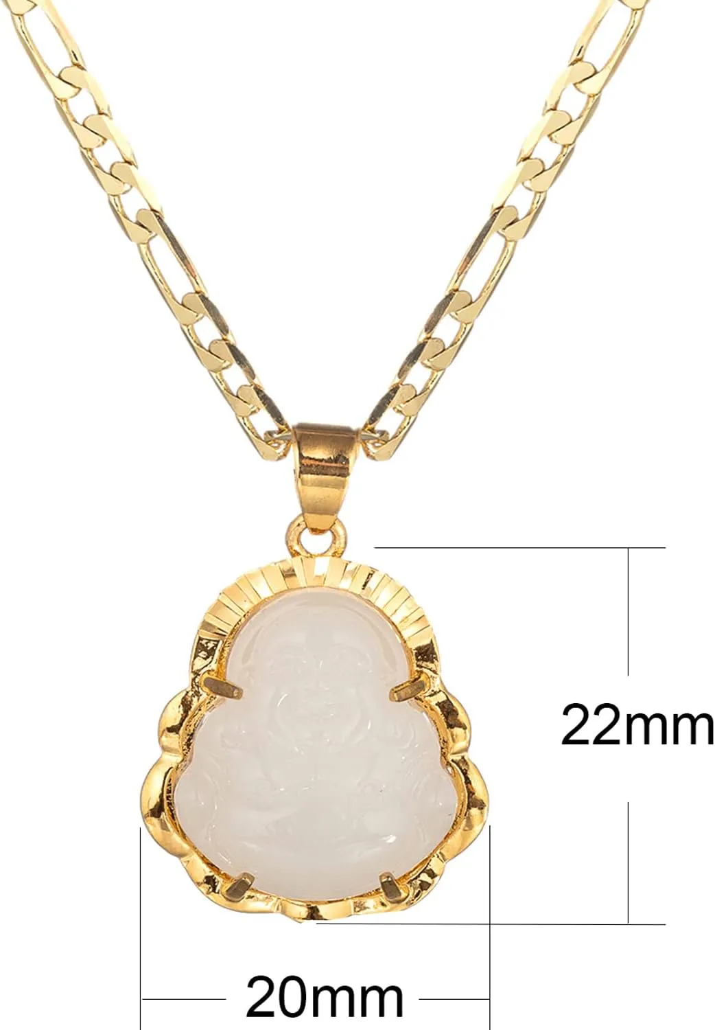 kelistom 14K Gold Plated Buddha Pendant Necklace for Women Men 3MM Flat Figaro Chain Necklace Blue Green Pink White Yellow Buddha Head