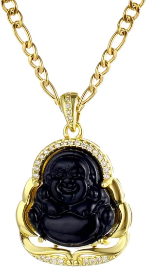 kelistom 18K Gold Plated Buddha Pendant Necklace for Women Men Zircon Inlay Blue Green Pink White Yellow Buddha Head 3MM Flat Figaro Necklace Chain