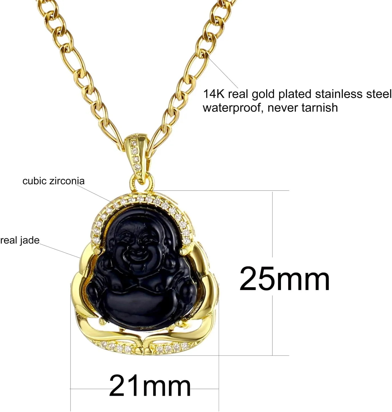 kelistom 18K Gold Plated Buddha Pendant Necklace for Women Men Zircon Inlay Blue Green Pink White Yellow Buddha Head 3MM Flat Figaro Necklace Chain