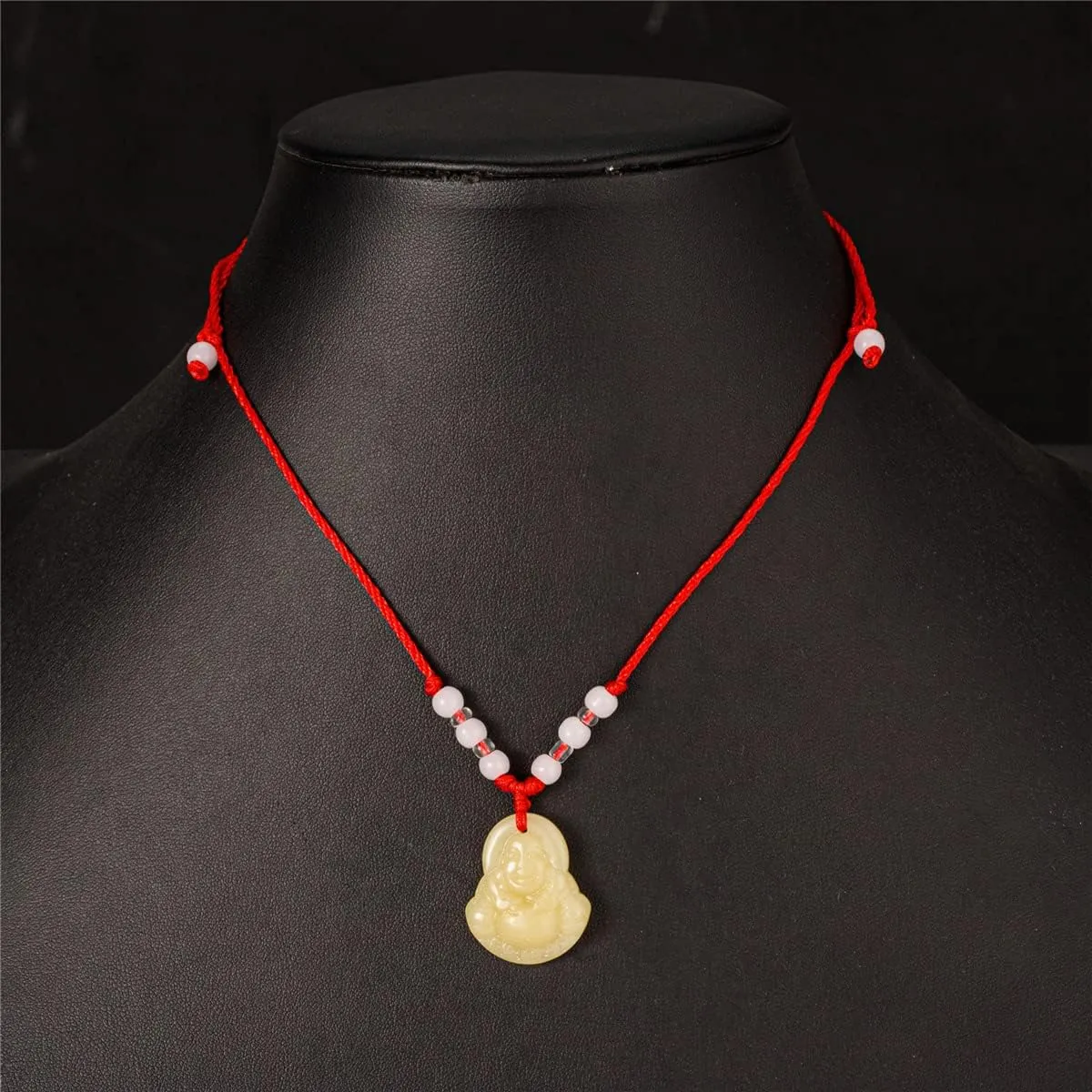 kelistom Buddha Pendant Necklace for Women Men Adjustable Red Rope Chain Necklace Green White Gold Buddha Head Good Luck and Protection