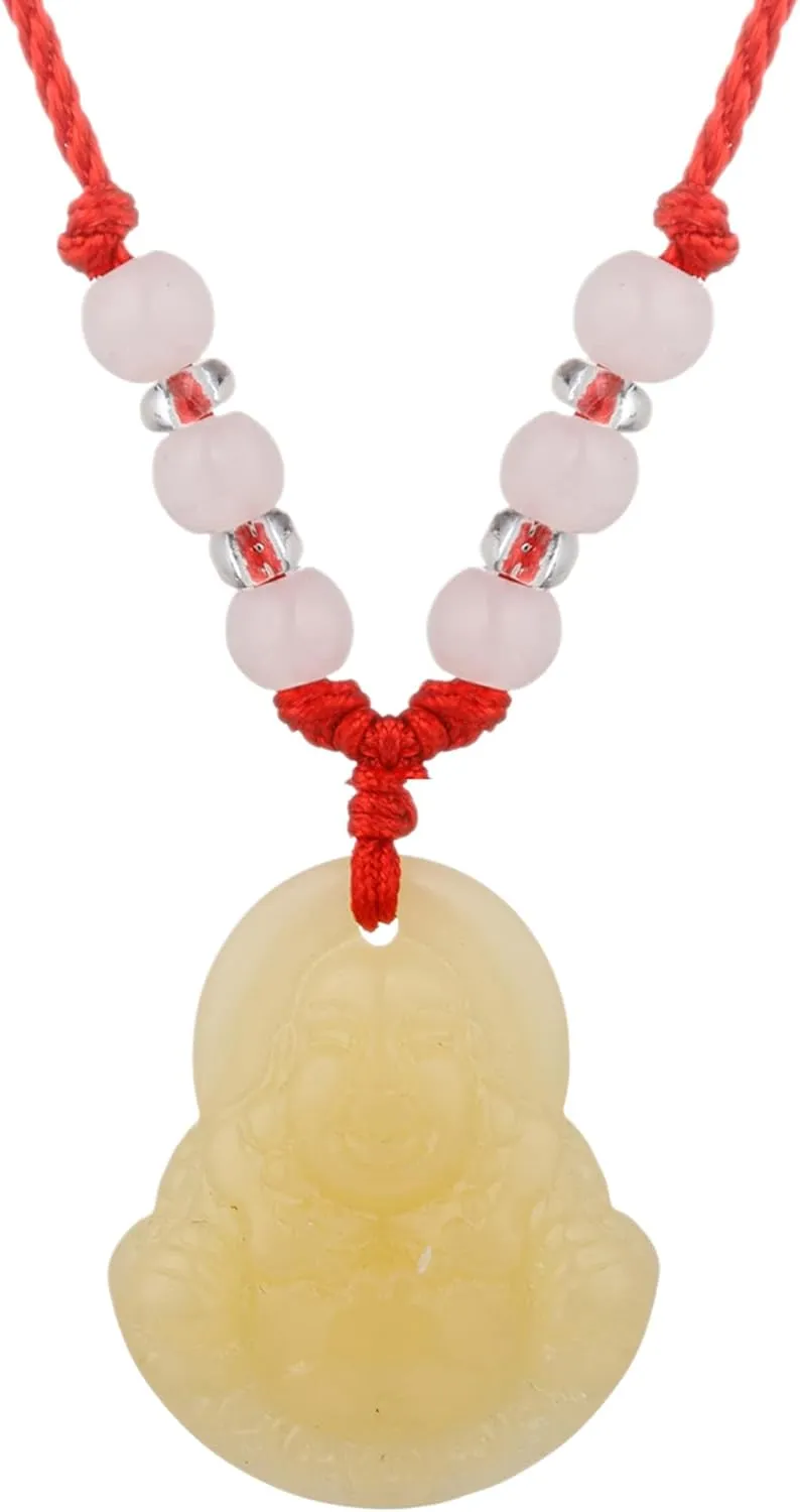 kelistom Buddha Pendant Necklace for Women Men Adjustable Red Rope Chain Necklace Green White Gold Buddha Head Good Luck and Protection