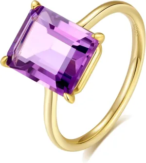 Kemstone 5.0 Carat Purple Amethyst/Citrine/Blue Topaz/Peridot Engagement Ring for Women in14K Yellow Gold Plated 925 Sterling Silver,size 5-10