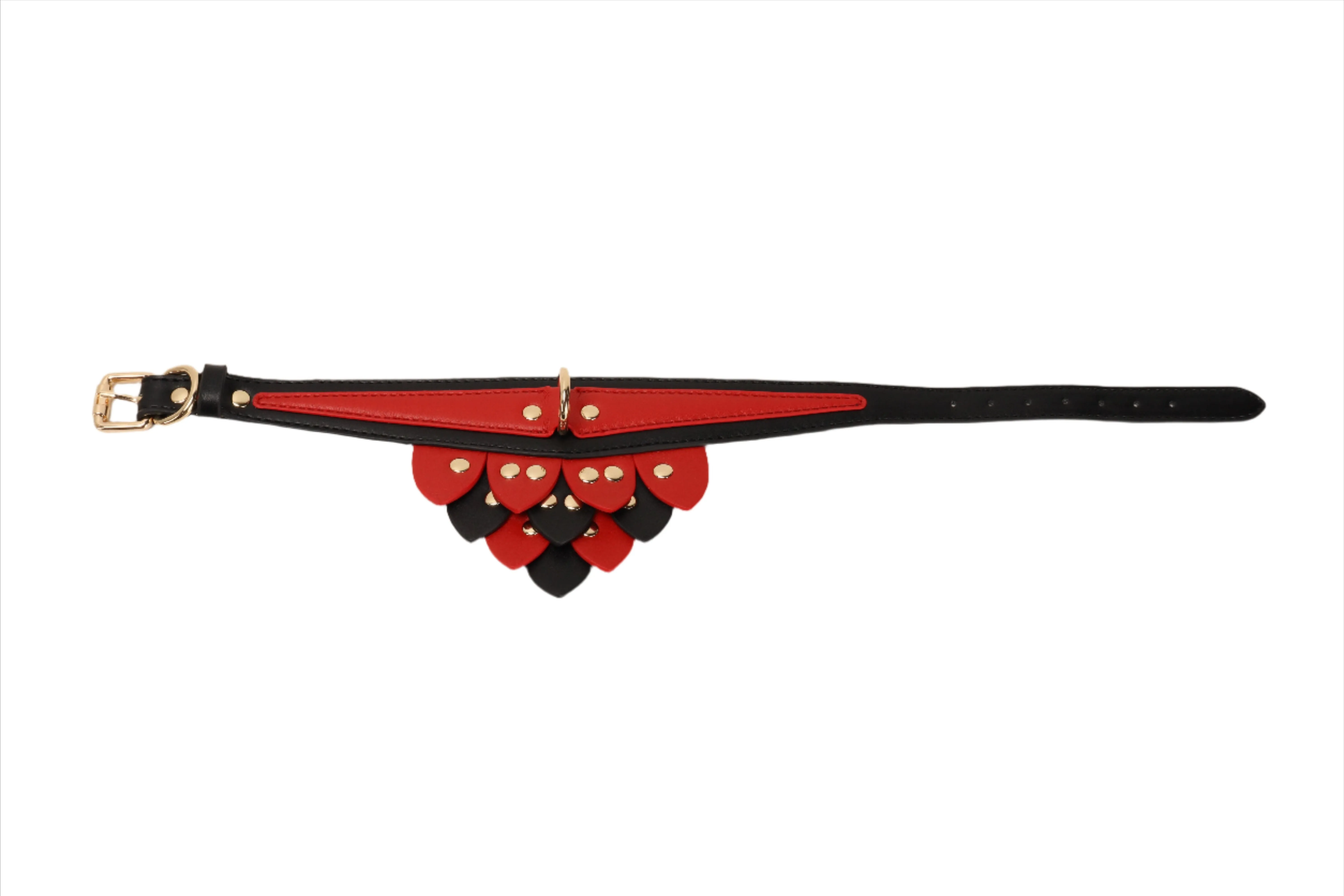 Kink Red & Black Leaf Neck Collar | Faux Leather | Gold  Press Studs | Adjustable