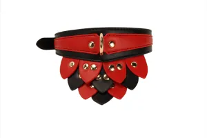 Kink Red & Black Leaf Neck Collar | Faux Leather | Gold  Press Studs | Adjustable