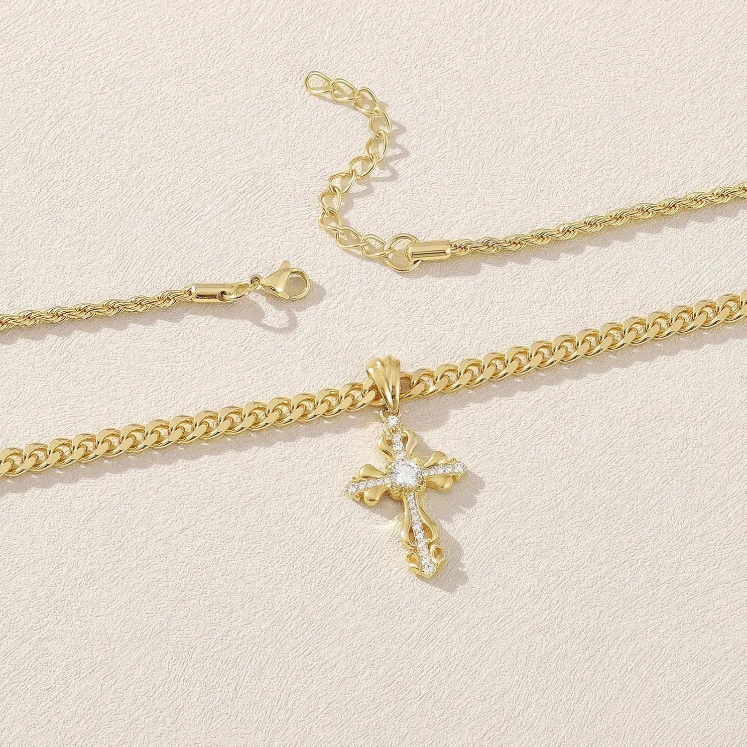 KissYan Layered Cross Necklace for Women, 14K Gold Plated Cubic Zirconia Pendant Necklaces Cross Faith Necklaces, Gold Cross Choker Trendy Jewelry Gifts for Women