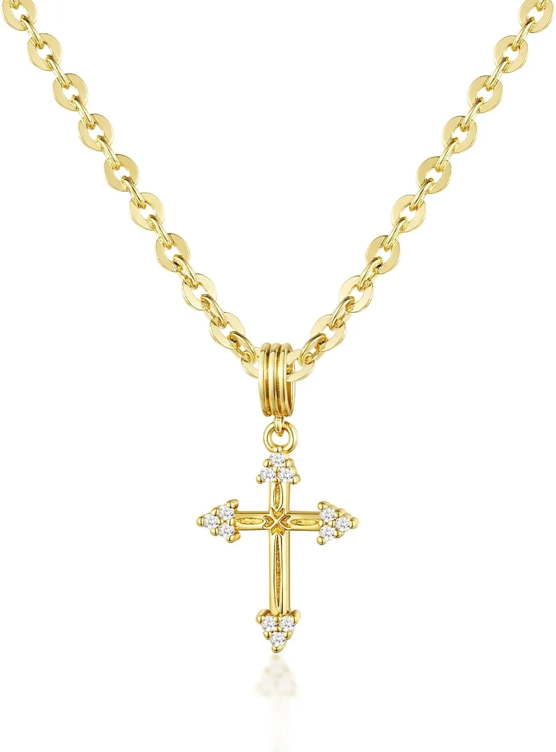 KissYan Layered Cross Necklace for Women, 14K Gold Plated Cubic Zirconia Pendant Necklaces Cross Faith Necklaces, Gold Cross Choker Trendy Jewelry Gifts for Women