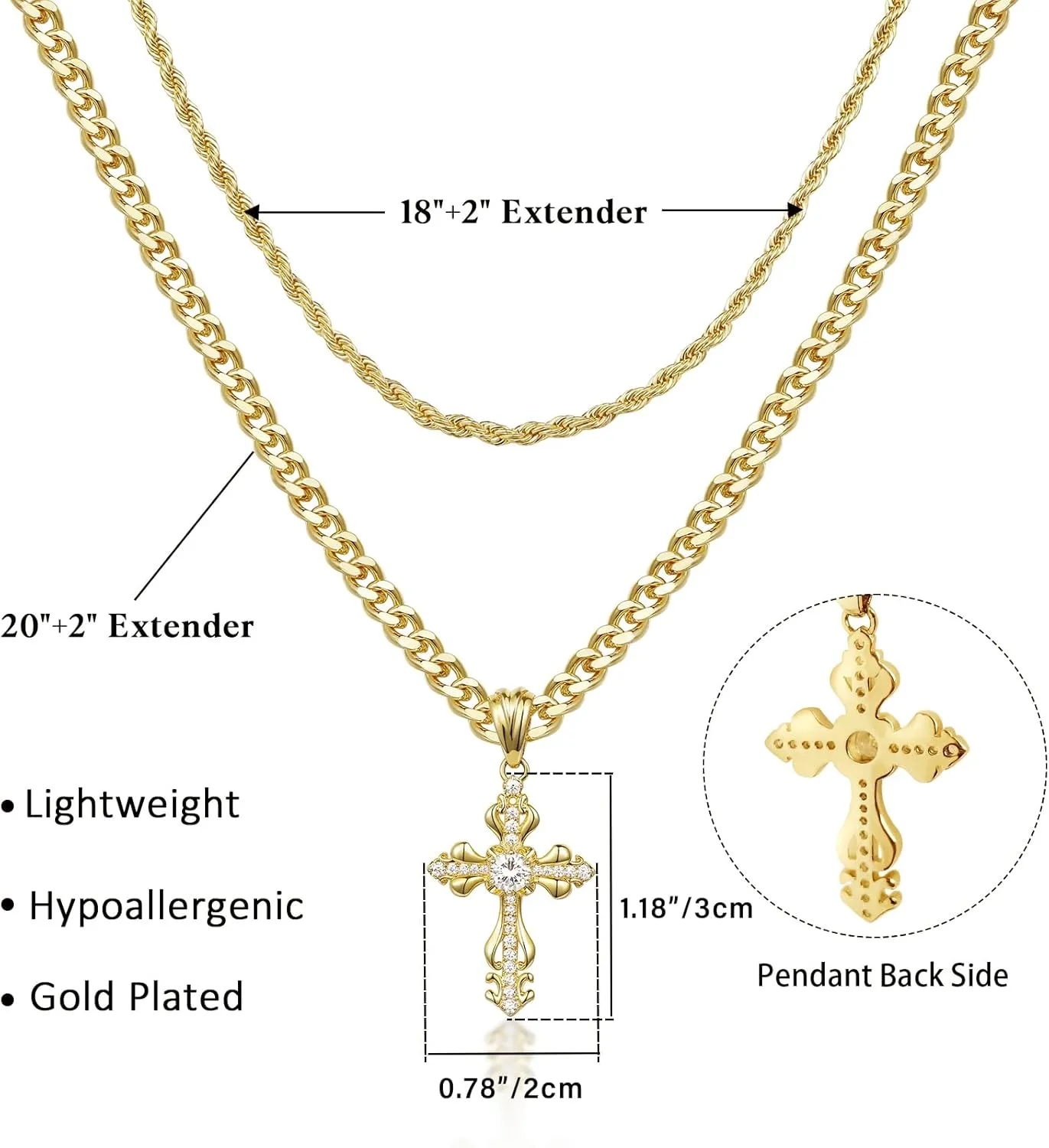 KissYan Layered Cross Necklace for Women, 14K Gold Plated Cubic Zirconia Pendant Necklaces Cross Faith Necklaces, Gold Cross Choker Trendy Jewelry Gifts for Women