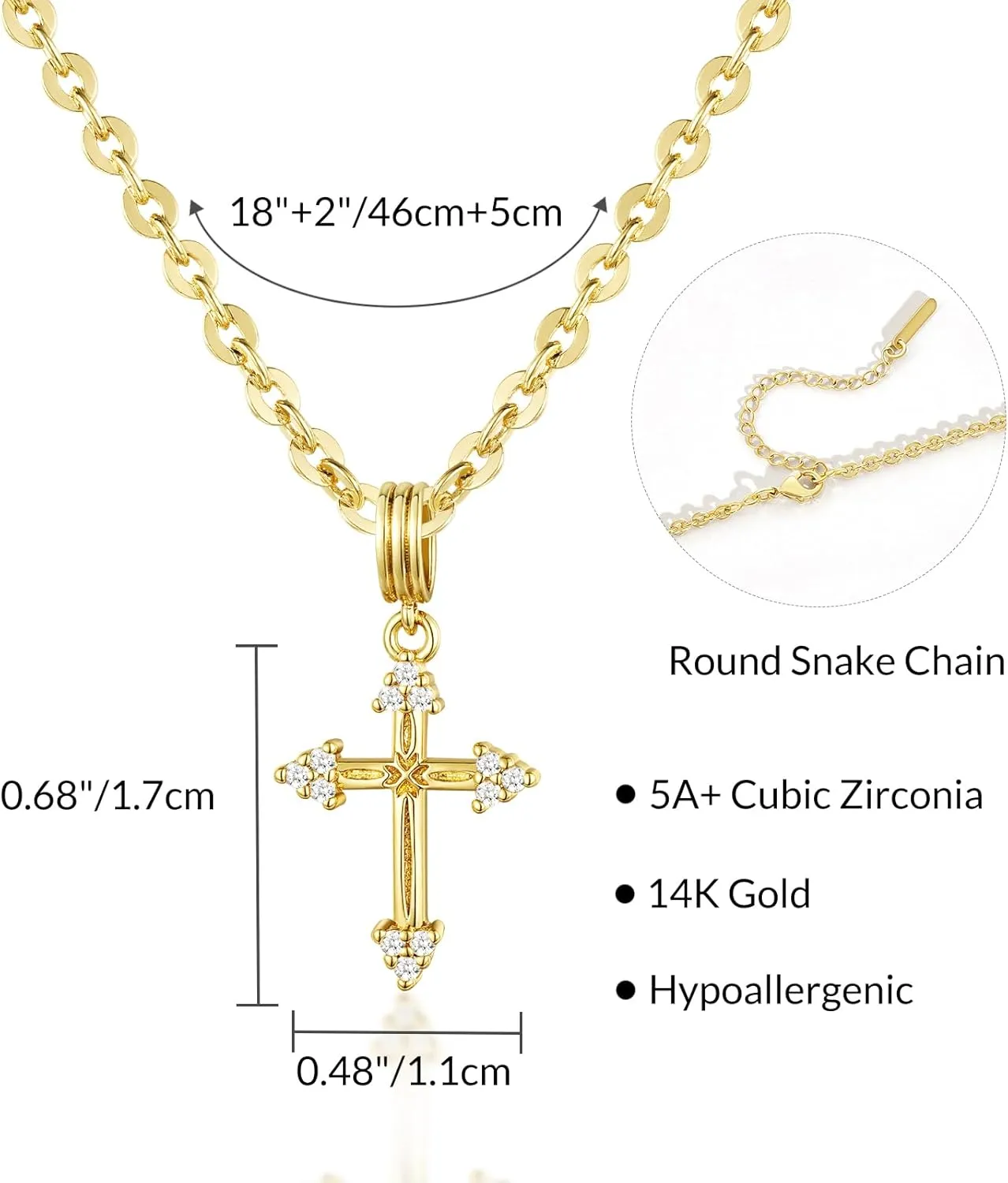 KissYan Layered Cross Necklace for Women, 14K Gold Plated Cubic Zirconia Pendant Necklaces Cross Faith Necklaces, Gold Cross Choker Trendy Jewelry Gifts for Women