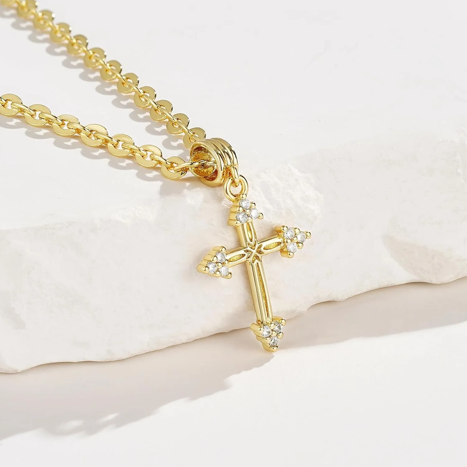 KissYan Layered Cross Necklace for Women, 14K Gold Plated Cubic Zirconia Pendant Necklaces Cross Faith Necklaces, Gold Cross Choker Trendy Jewelry Gifts for Women