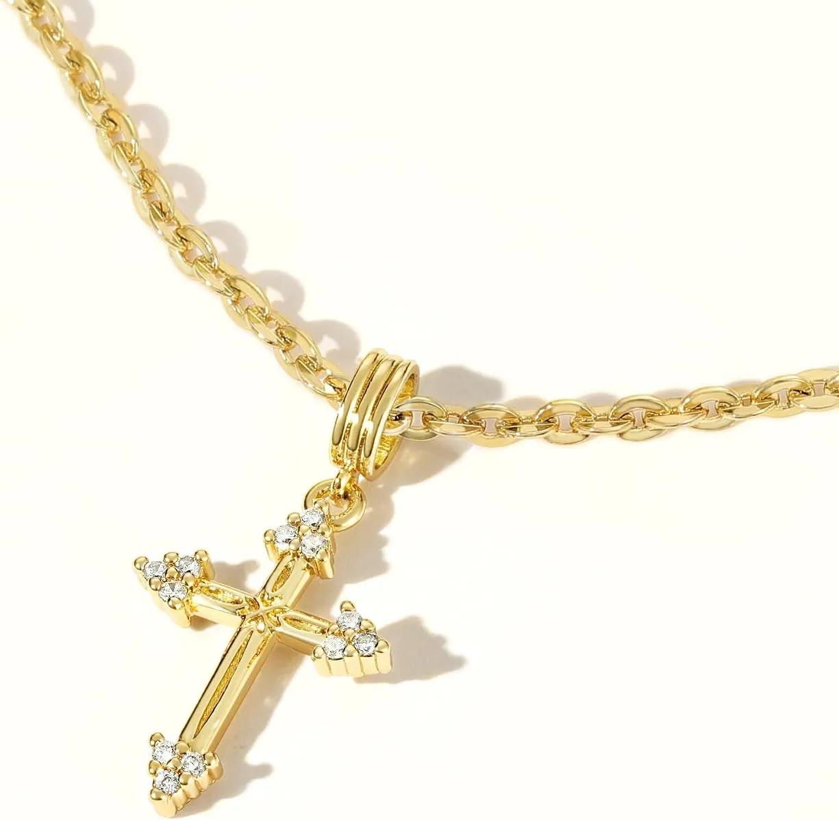 KissYan Layered Cross Necklace for Women, 14K Gold Plated Cubic Zirconia Pendant Necklaces Cross Faith Necklaces, Gold Cross Choker Trendy Jewelry Gifts for Women
