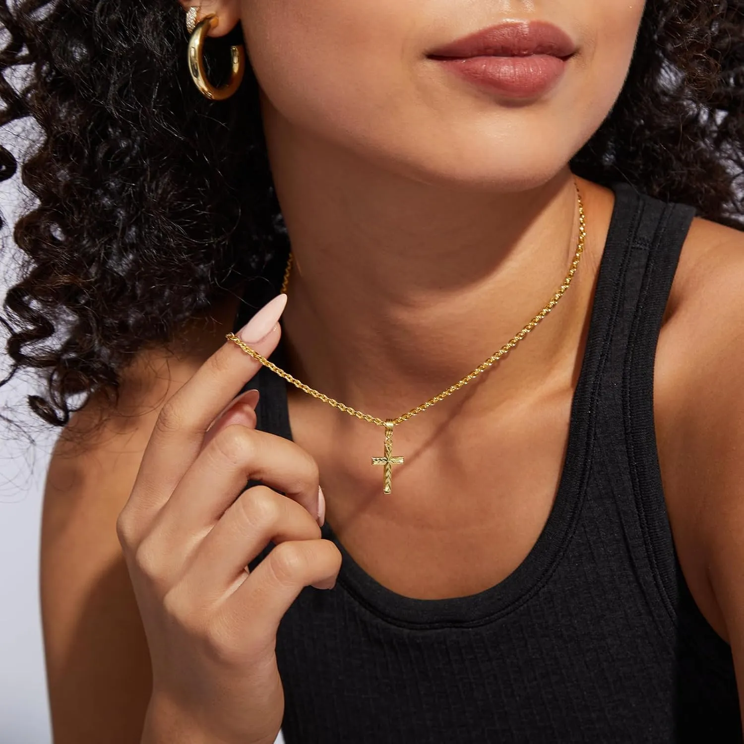 KissYan Layered Cross Necklace for Women, 14K Gold Plated Cubic Zirconia Pendant Necklaces Cross Faith Necklaces, Gold Cross Choker Trendy Jewelry Gifts for Women