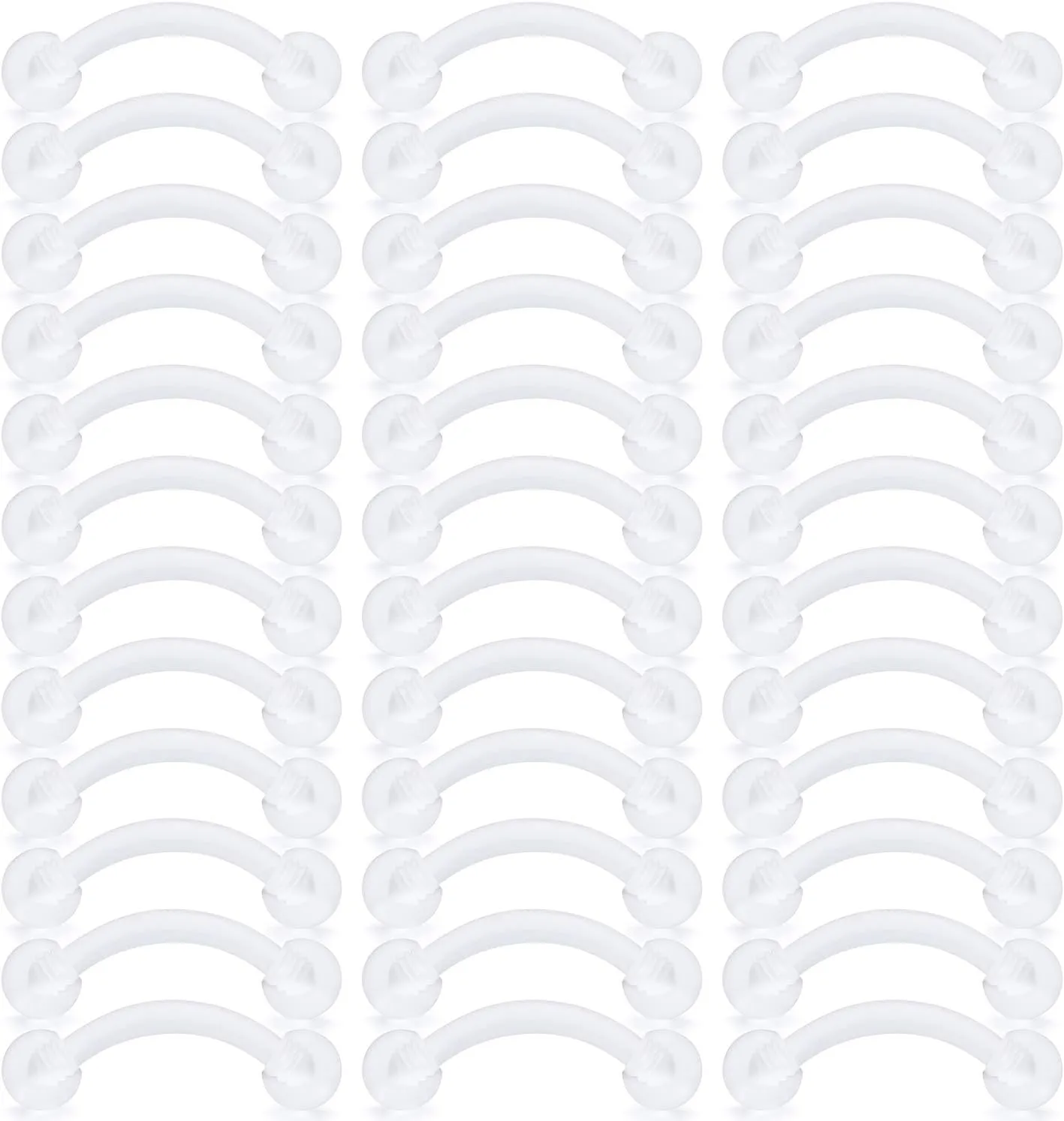 Kridzisw 16G Clear Plastic Curved Barbells Eyebrow Ring Snake Eyes Tongue Rings Acrylic Bioflex Cartilage Helix Tragus Earrings Nipple Belly Lip Ring Piercing Retainer Length 6mm 8mm 10mm 12mm 36pcs