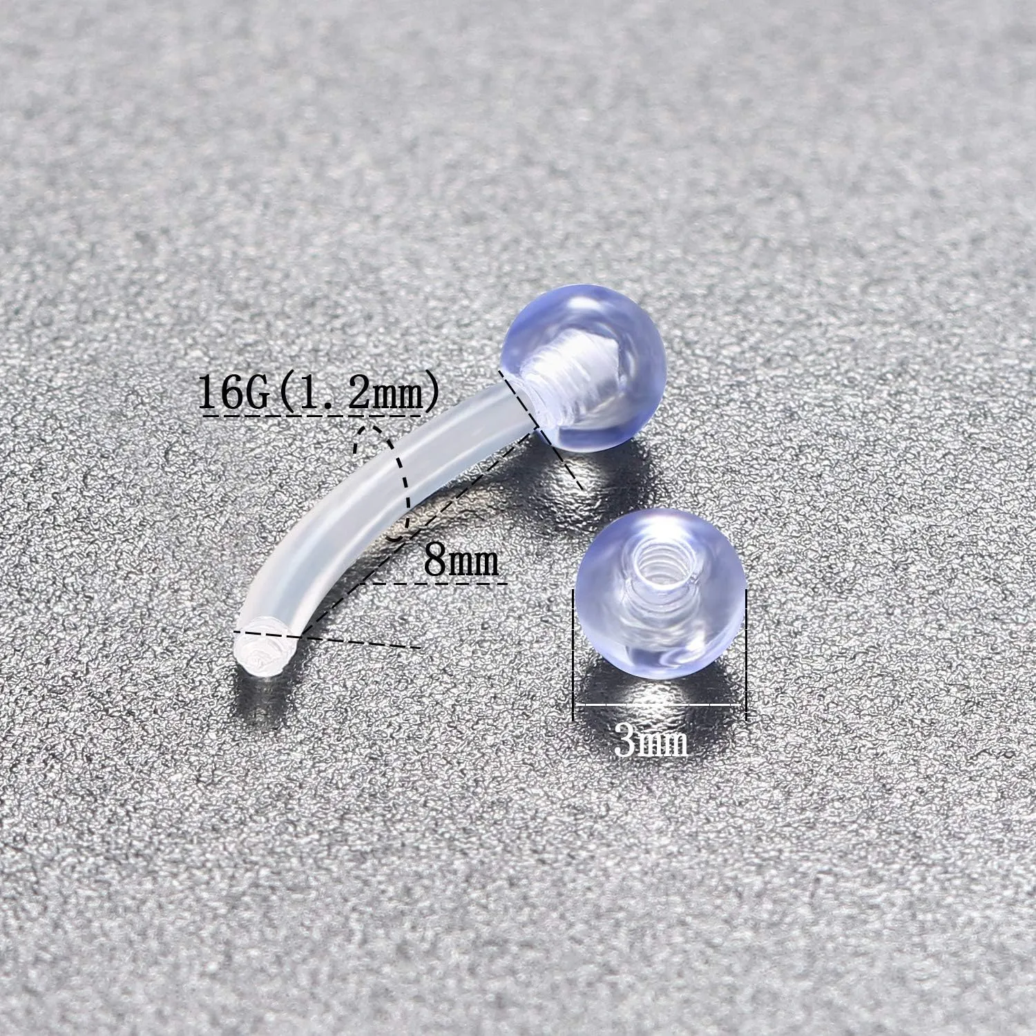 Kridzisw 16G Clear Plastic Curved Barbells Eyebrow Ring Snake Eyes Tongue Rings Acrylic Bioflex Cartilage Helix Tragus Earrings Nipple Belly Lip Ring Piercing Retainer Length 6mm 8mm 10mm 12mm 36pcs