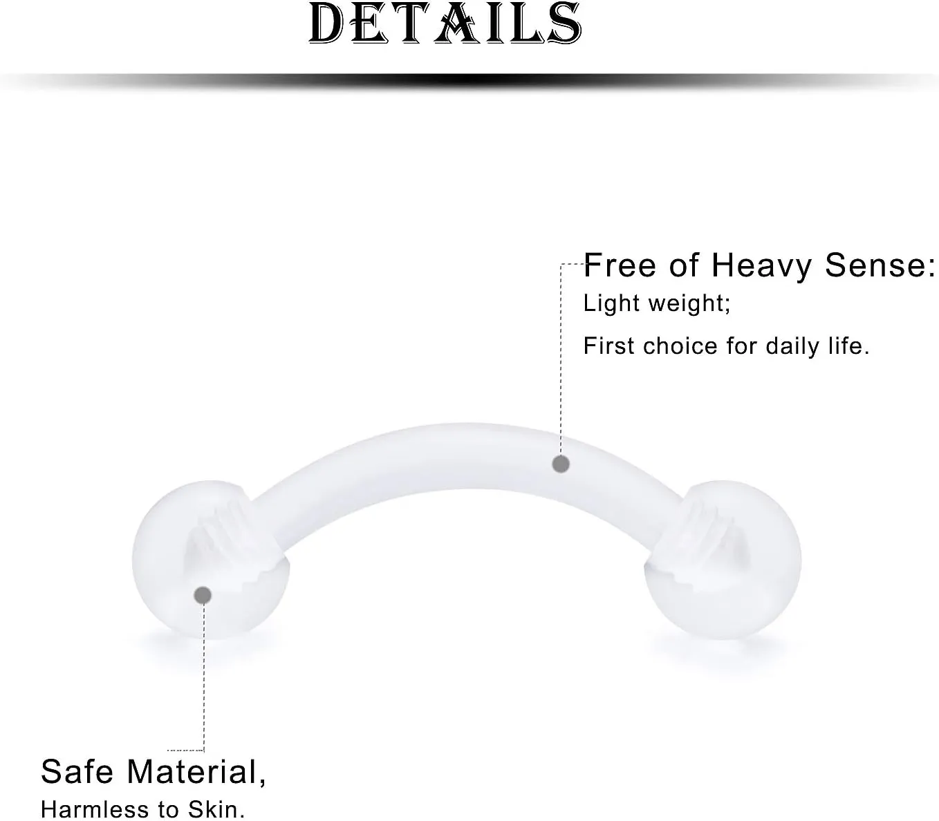 Kridzisw 16G Clear Plastic Curved Barbells Eyebrow Ring Snake Eyes Tongue Rings Acrylic Bioflex Cartilage Helix Tragus Earrings Nipple Belly Lip Ring Piercing Retainer Length 6mm 8mm 10mm 12mm 36pcs