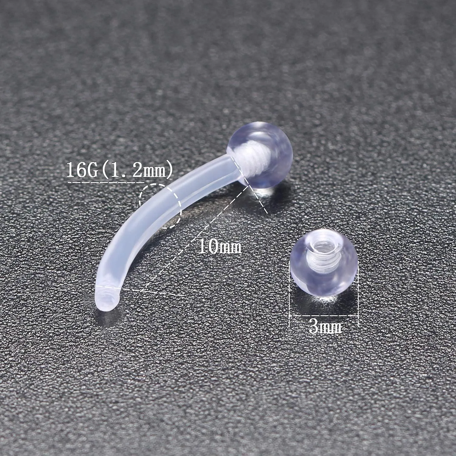 Kridzisw 16G Clear Plastic Curved Barbells Eyebrow Ring Snake Eyes Tongue Rings Acrylic Bioflex Cartilage Helix Tragus Earrings Nipple Belly Lip Ring Piercing Retainer Length 6mm 8mm 10mm 12mm 36pcs