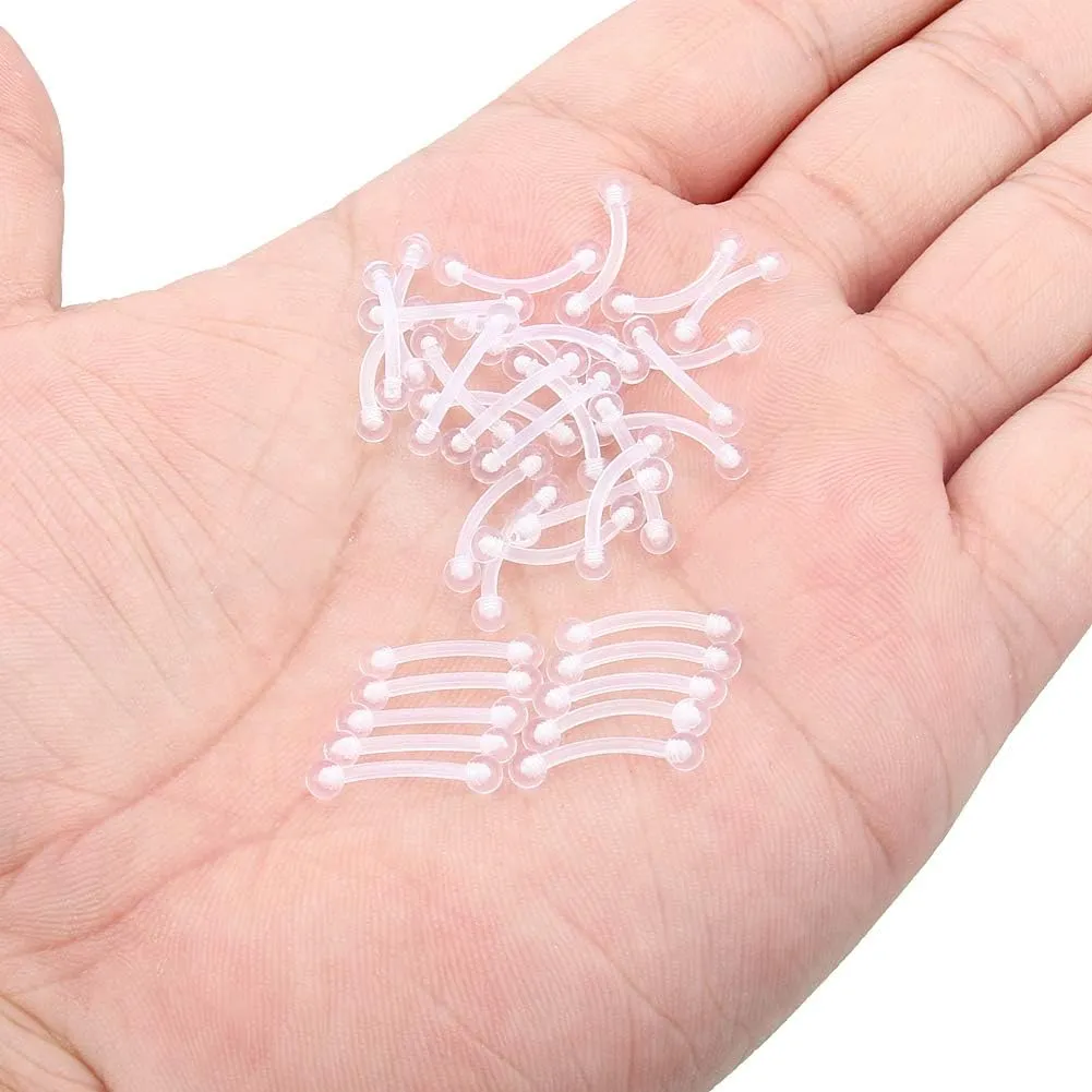 Kridzisw 16G Clear Plastic Curved Barbells Eyebrow Ring Snake Eyes Tongue Rings Acrylic Bioflex Cartilage Helix Tragus Earrings Nipple Belly Lip Ring Piercing Retainer Length 6mm 8mm 10mm 12mm 36pcs