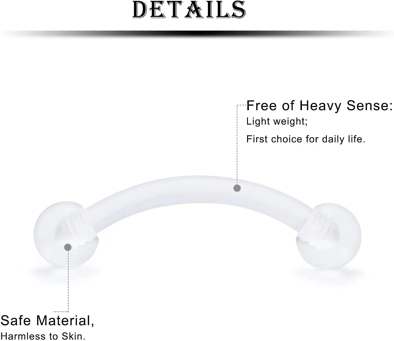 Kridzisw 16G Clear Plastic Curved Barbells Eyebrow Ring Snake Eyes Tongue Rings Acrylic Bioflex Cartilage Helix Tragus Earrings Nipple Belly Lip Ring Piercing Retainer Length 6mm 8mm 10mm 12mm 36pcs