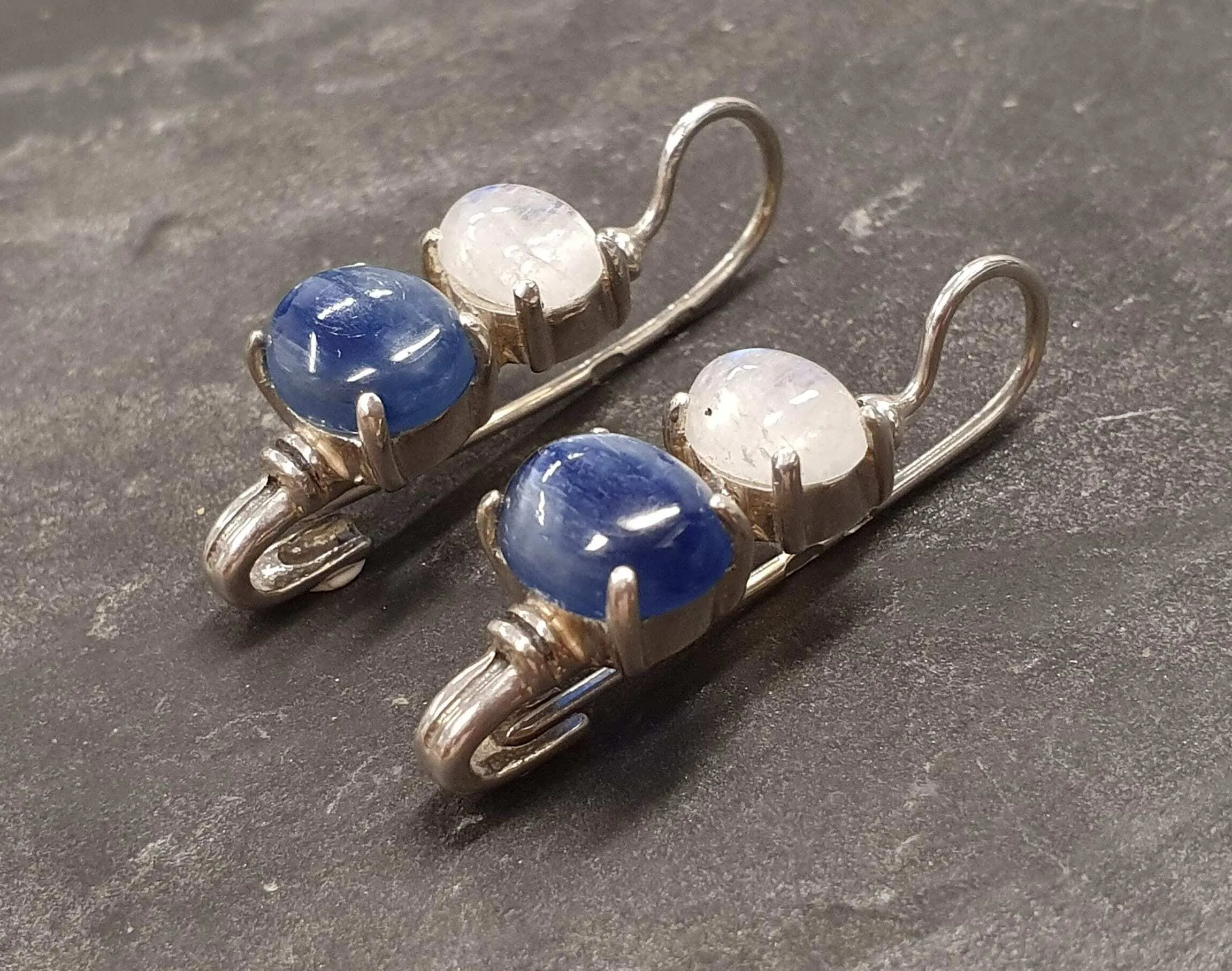 Kyanite Earrings - Blue Drop Earrings - Moonstone Long Earrings