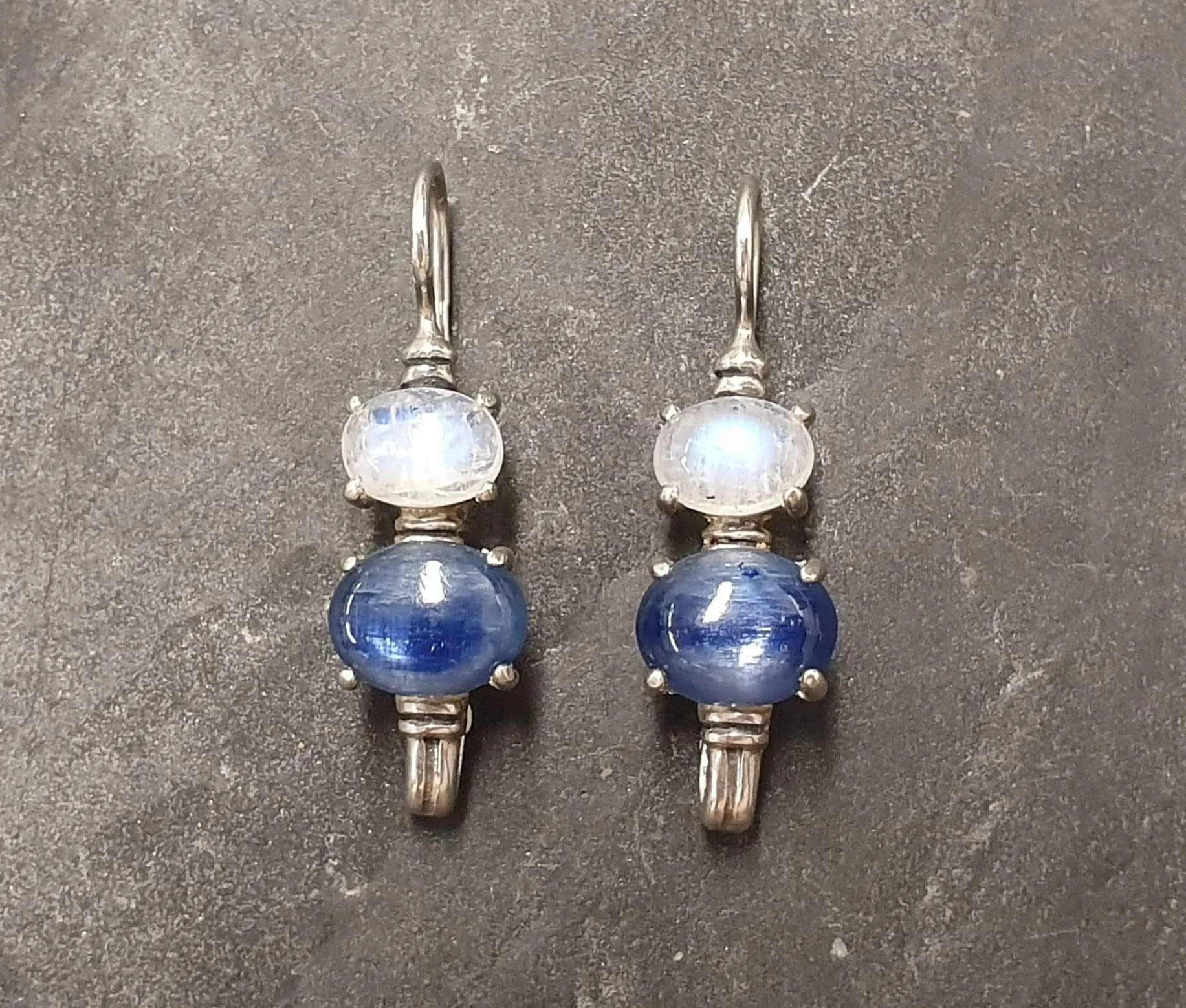 Kyanite Earrings - Blue Drop Earrings - Moonstone Long Earrings